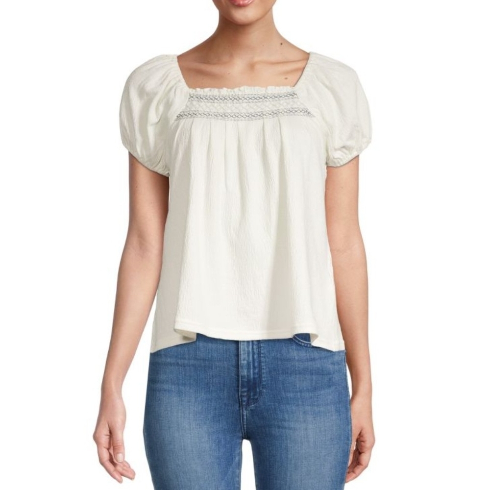 Madewell Seahorse Embroidered Puff Sleeve Smocked Blouse - Picture 2 of 6